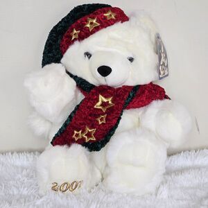 2001 Kmart Collectible Bear Christmas Edition Red & Green Hat & Scarf With Stars